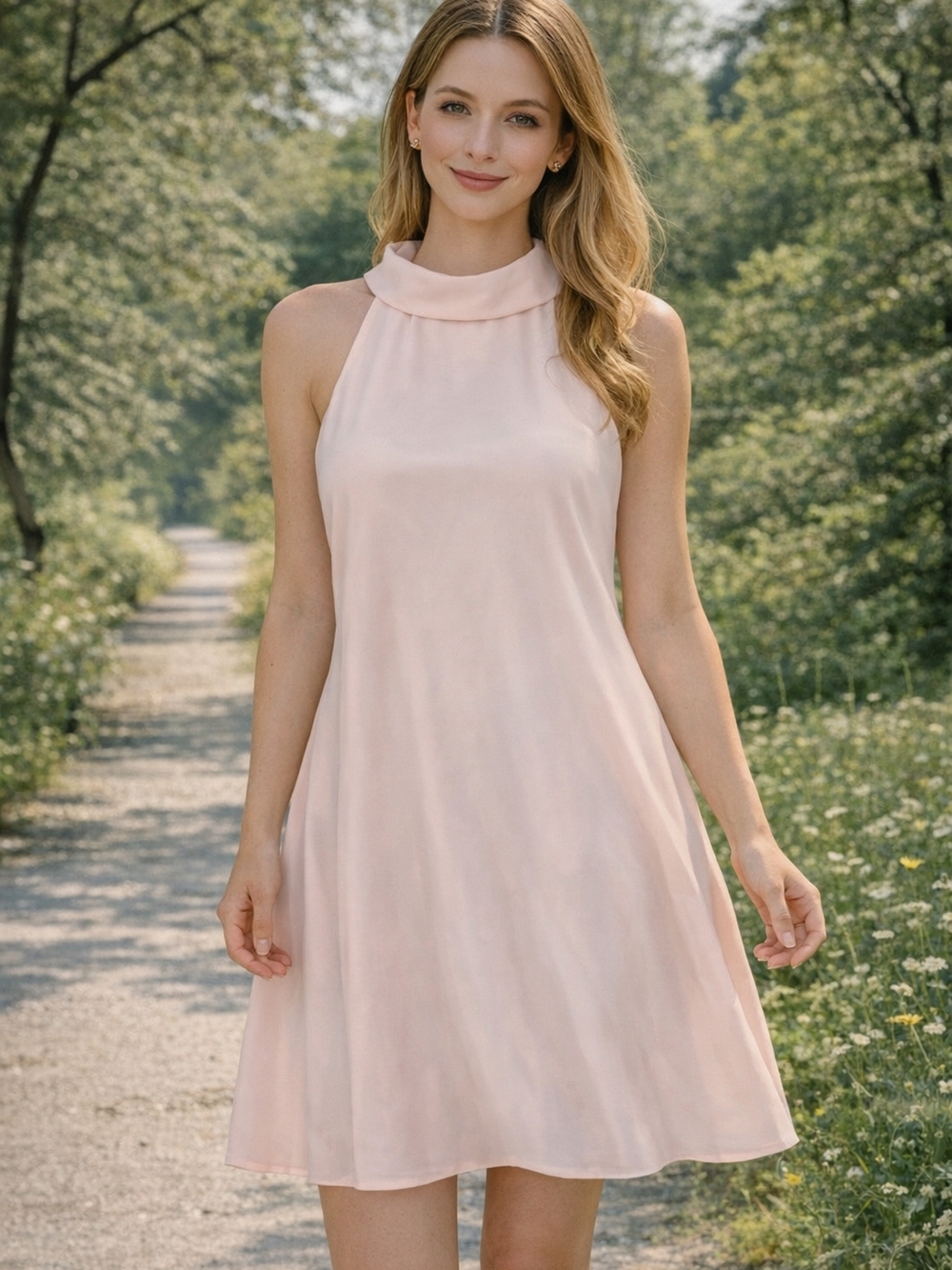 Banana Republic Blush Pink High Neck Halter Trapeze Mini Dress, Sz10